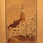Intarsja przedstawia żniński Kościół pw. świętego Floriana